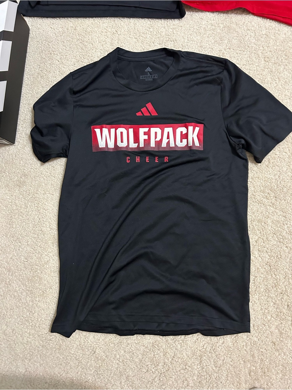 adidas Black Short-Sleeve 'Wolfpack' Cheer Graphic Tee with Red Accents